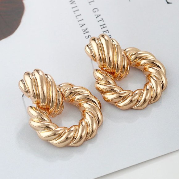 GOLD ROUND DROP EARRINGS - Picture 3 of 4